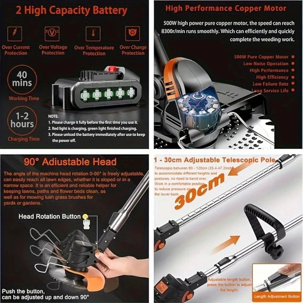 Cordless Lawn Trimmer  Edger Mower Brush Cutter Weed Cutter for Garden and Yard Lawn