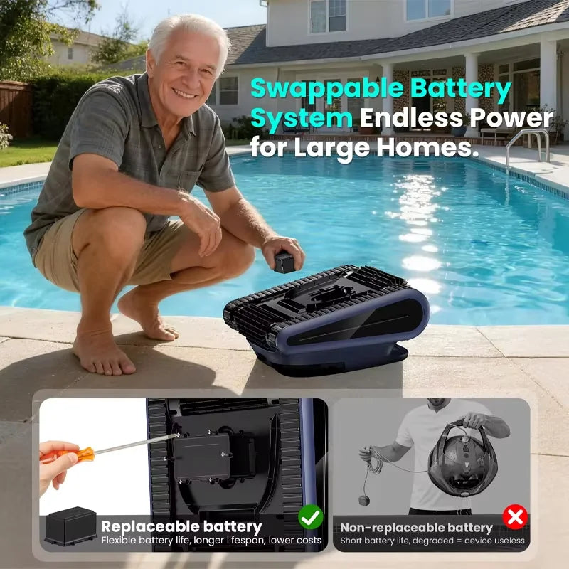 Cordless Robotic Cleaner, for Inground Pools up to 2000 Sq.ft, all and Waterline Cleaning Vacuum