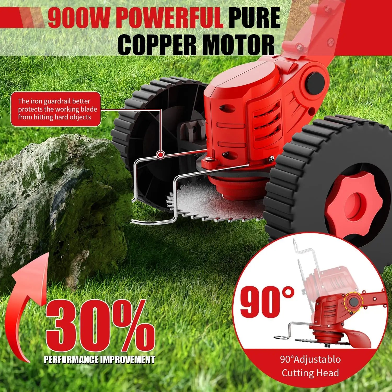 small portable cordless electric lawn mower with 2 high-capacity lithium batteries and 3 blades, man