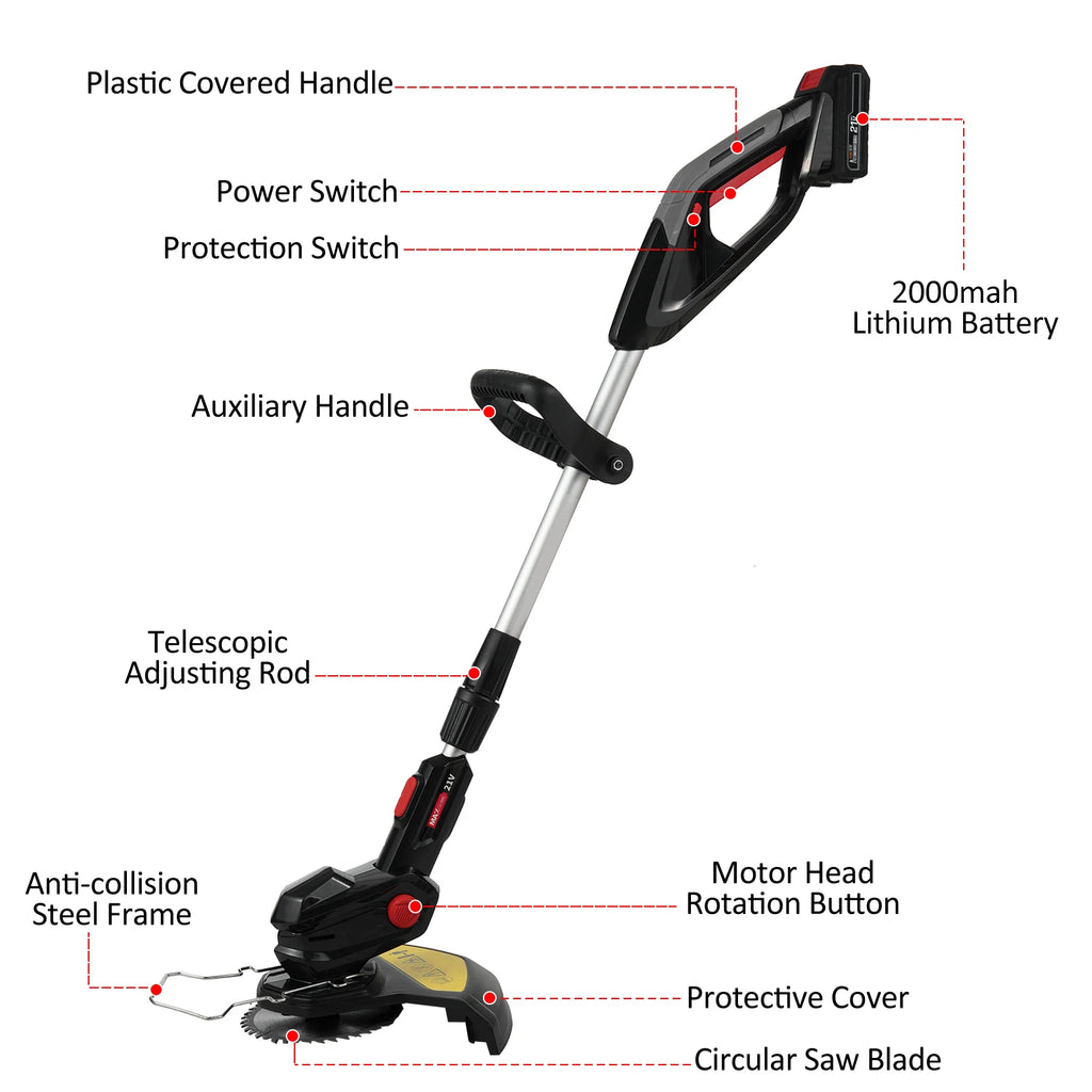 Electric Weed Wacker, Trimmer and Lawn Edger with Adjustable Length and 3 Blades