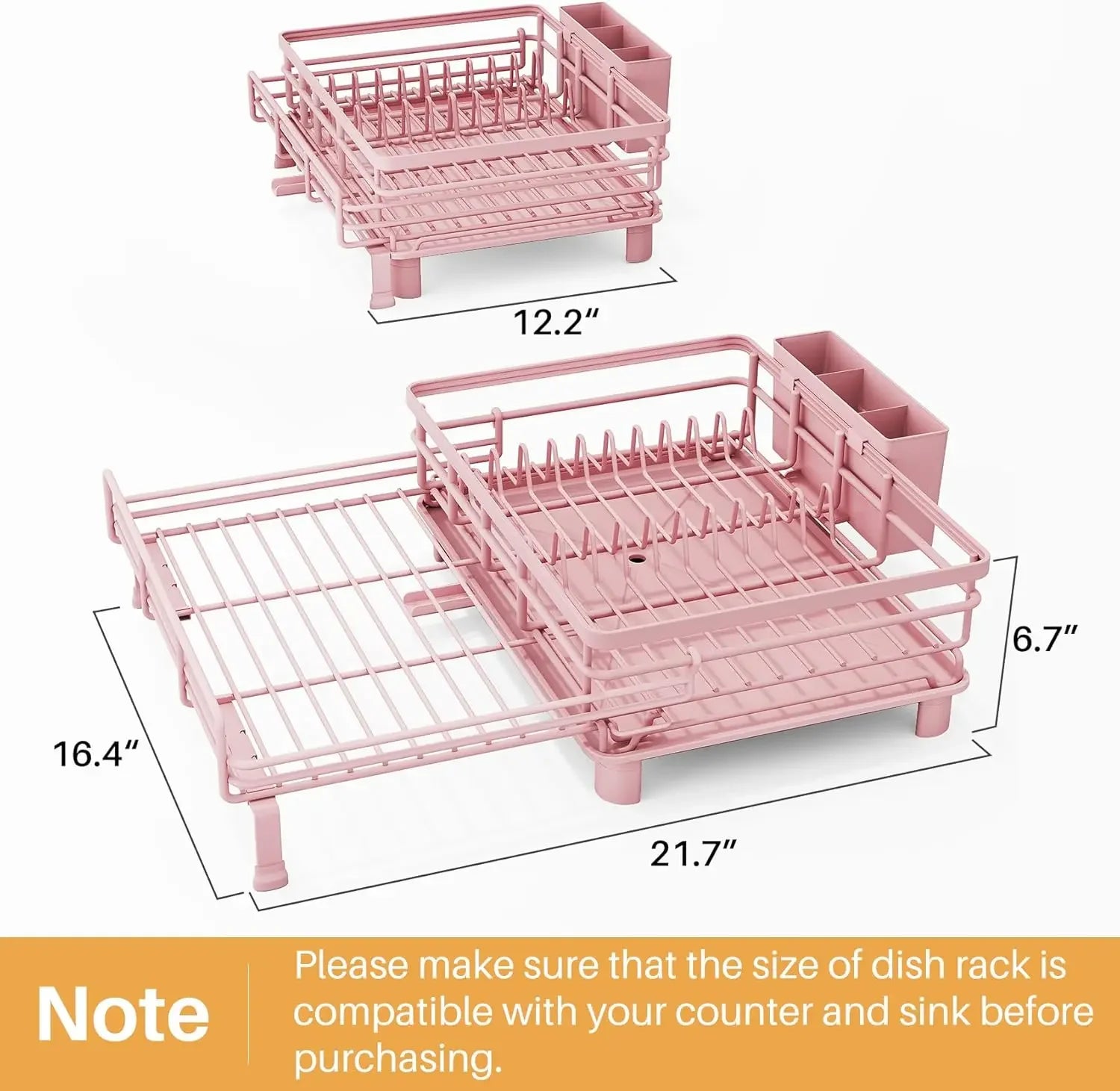 Extendable Dish Drying Rack for Large Sink & Kitchen Counter, Stainless Steel Dish Drainer with Utensil Holder
