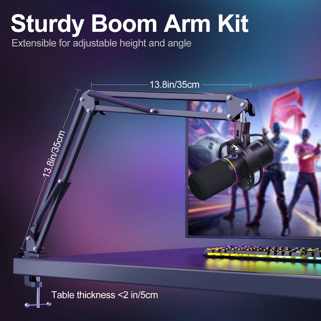 Dynamic Microphone Kit, podcast microphone with noise reduction, gaming microphone equipped with boom arm, featuring mute button