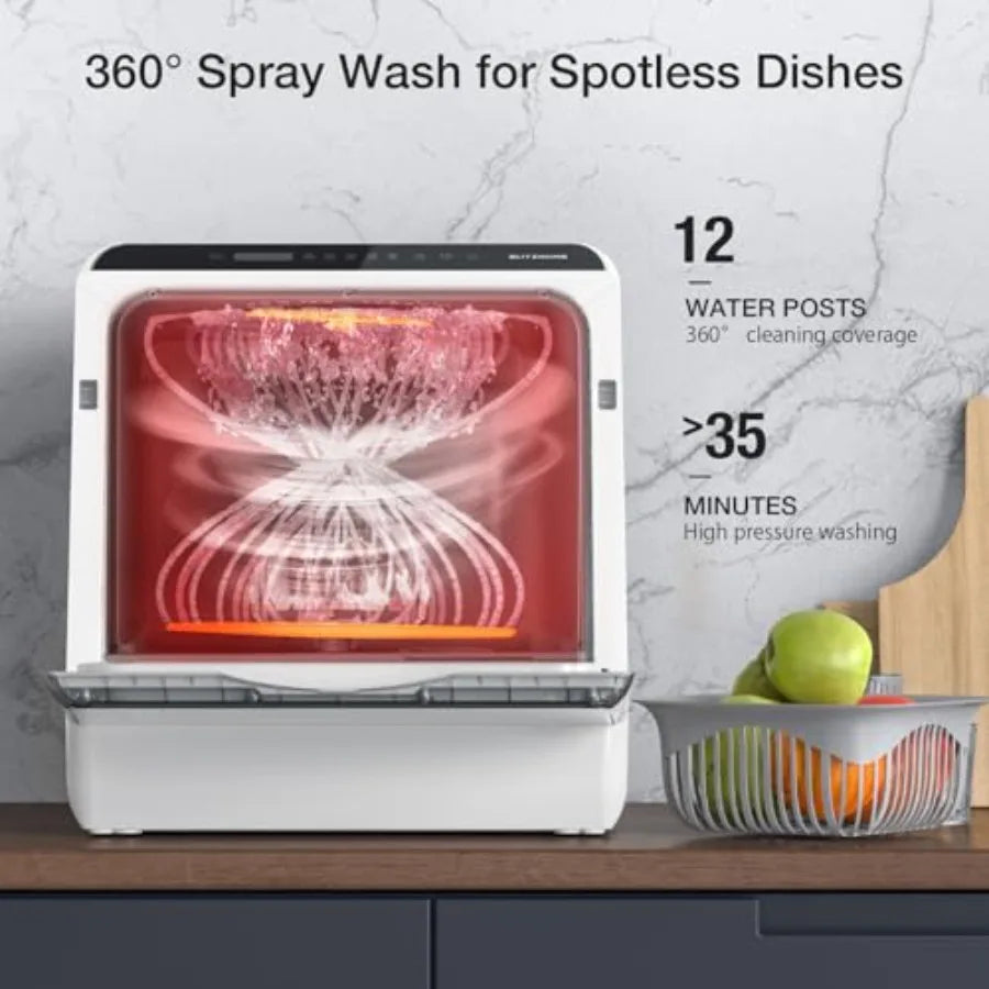 Portable countertop dishwasher for small kitchens, stainless steel gray, WIFI smart control with 5L built-in tank, 6 programs,