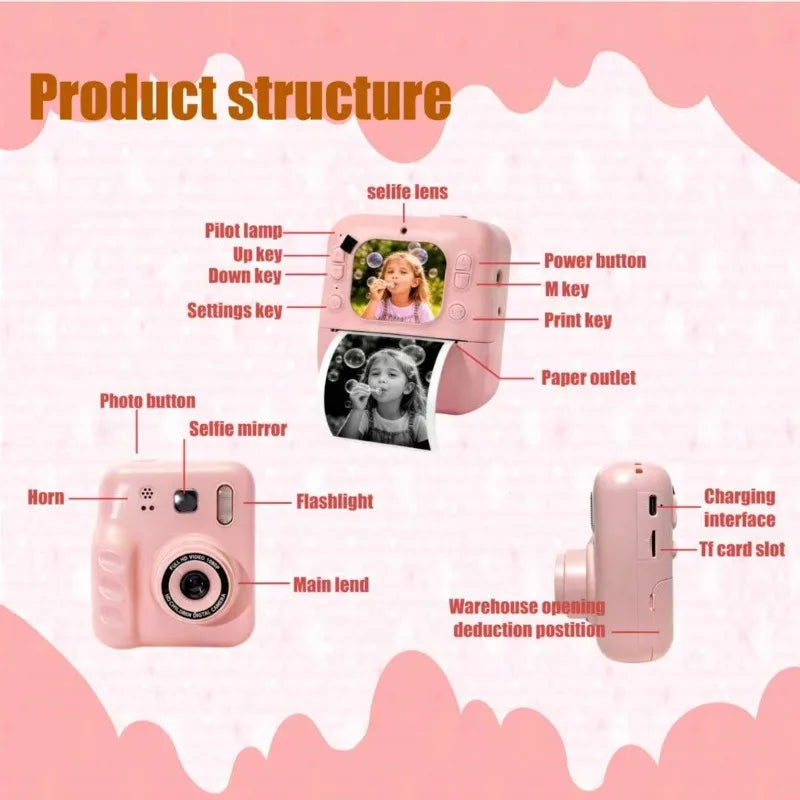 Children's Polaroid print camera high definition dual lens takes pictures and videos
