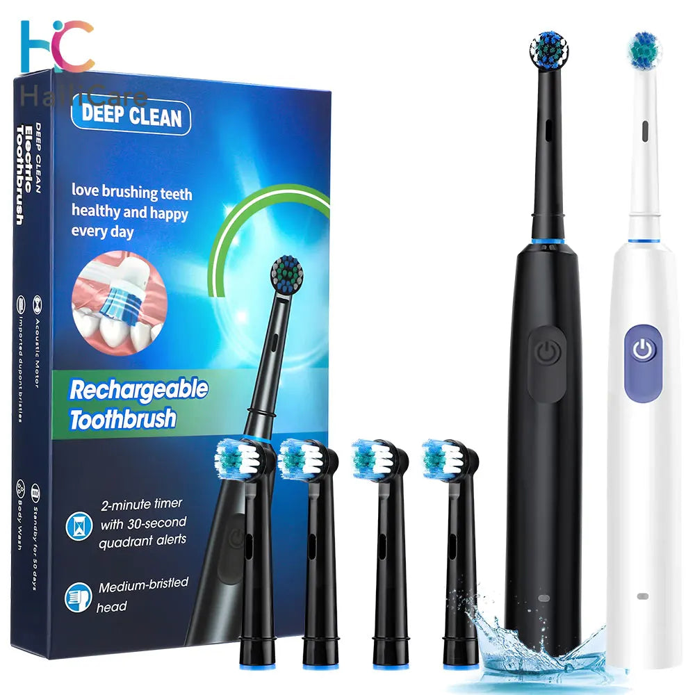 Smart Rotating Timing Electric Toothbrush, with 4 Heads, 5 Modes