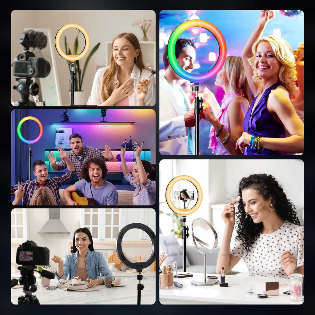 Professional Selfie Ring LED Light, USB Powered,160cm Tall Stand, 38-Color RGB, Live Streaming