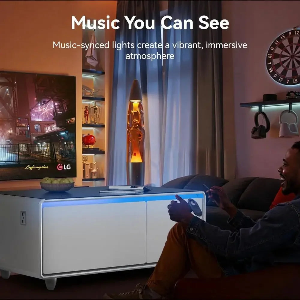 Smart Coffee Table with Refrigerator and Freezer, 23" D x 41.5" W x 18.2" H