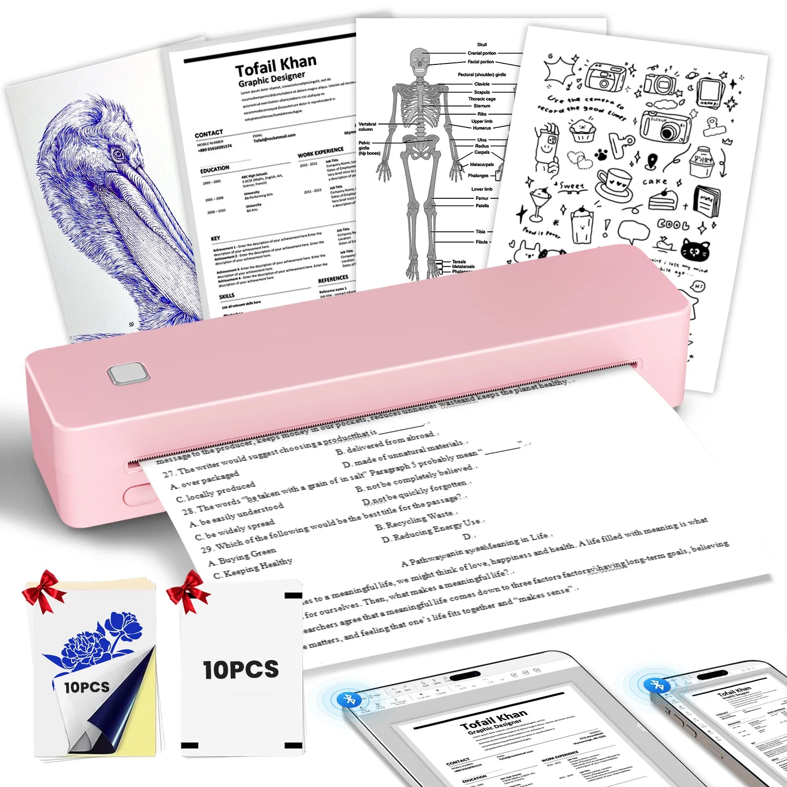 Portable Thermal Printer PDF Printing 1500mAh Battery Support Android iOS