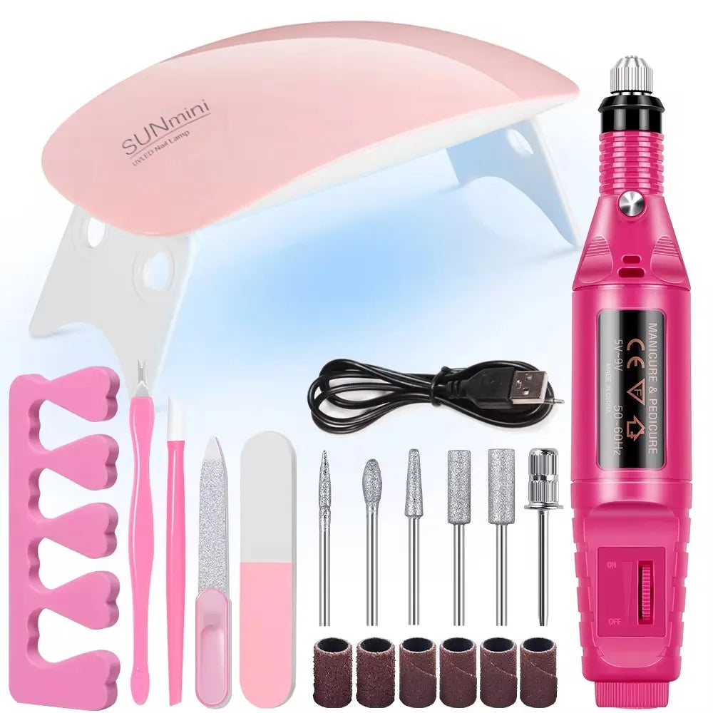 Professional Electric Nail Drill Polish File Kit with UV LED Lamp Gel Manicure Dryer Lamp Acrylic Starter Set