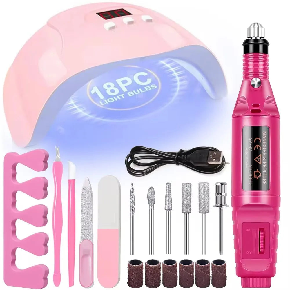 Professional Electric Nail Drill Polish File Kit with UV LED Lamp Gel Manicure Dryer Lamp Acrylic Starter Set