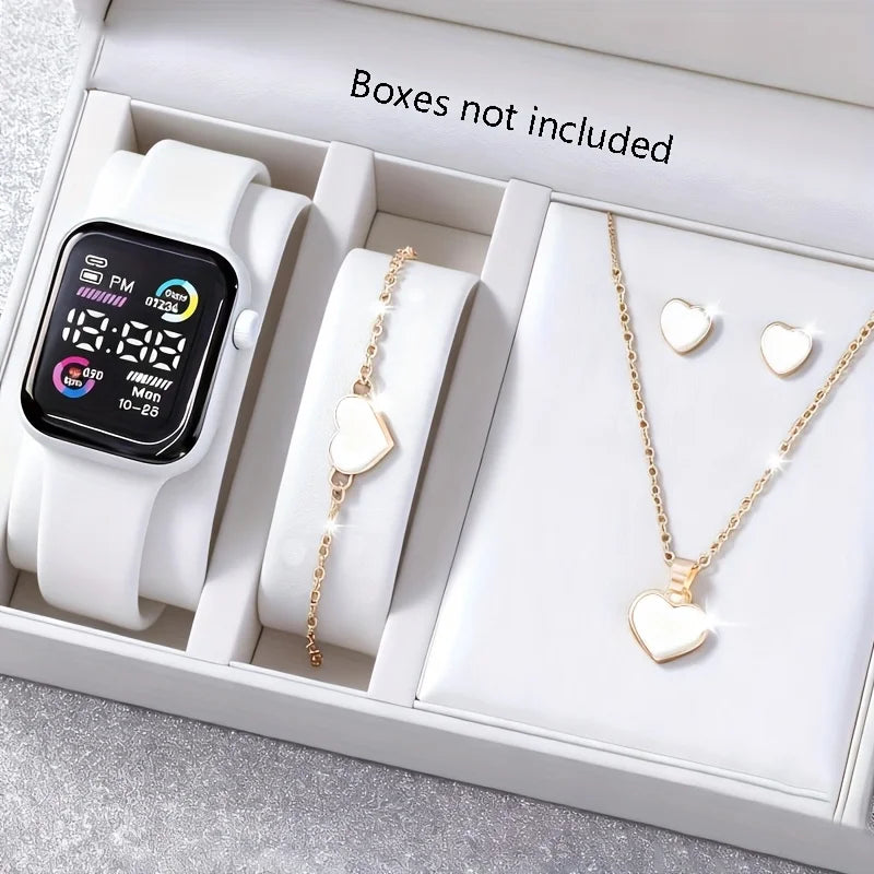 6-piece set of fashion electronic watch necklace earrings ring set