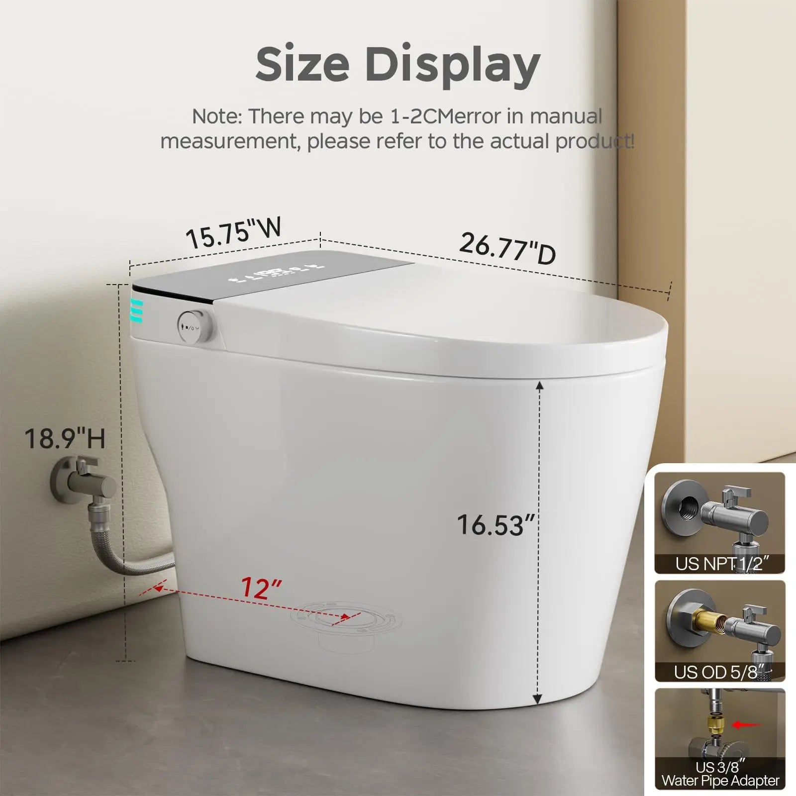 Smart Toilet with Built-in Bidet, AUTO Open/Close, Warm Water Sprayer, AUTO Dual Flush, Heated Bidet Toilet Seat for Bathrooms