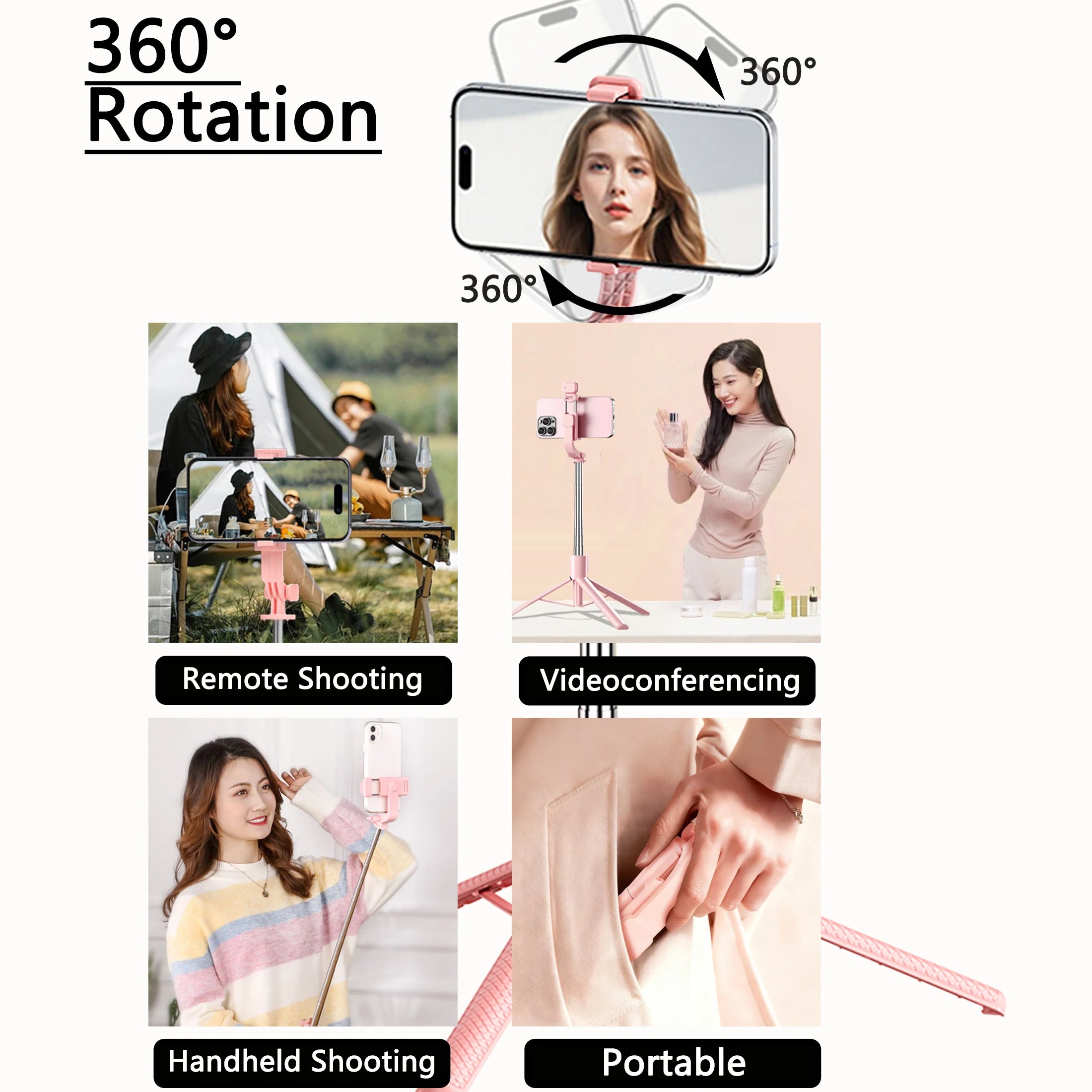 Extendable Selfie Stick Tripod, Fill Light & Bluetooth-compatible Remote