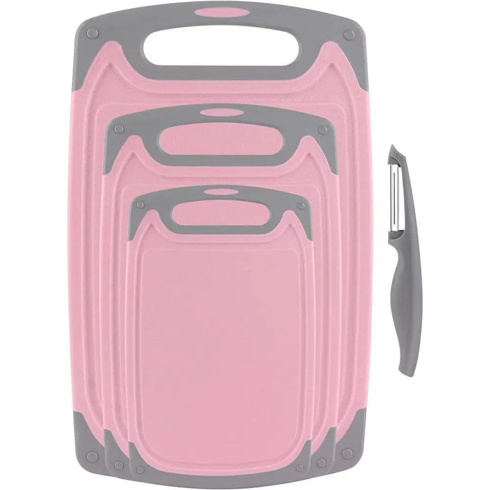 Cutting Boards Set of 4 with Non-Slip Feet and Deep Drip Juice, Easy Grip Handle, Dishwasher