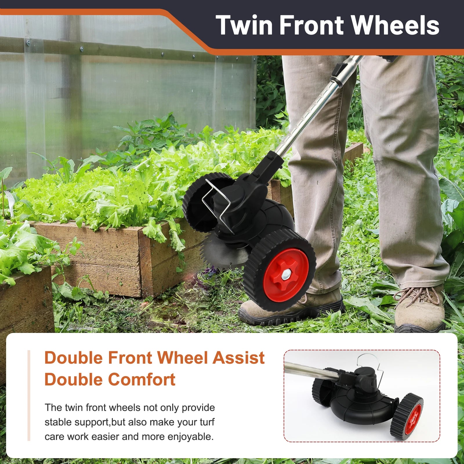 Electric Weed Trimmer With Wheels 21V Cordless Lawn Mower 3 in 1 Two 4.0Ah Batteries Charger Three Blades
