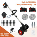 Electric Weed Trimmer With Wheels 21V Cordless Lawn Mower 3 in 1 Two 4.0Ah Batteries Charger Three Blades