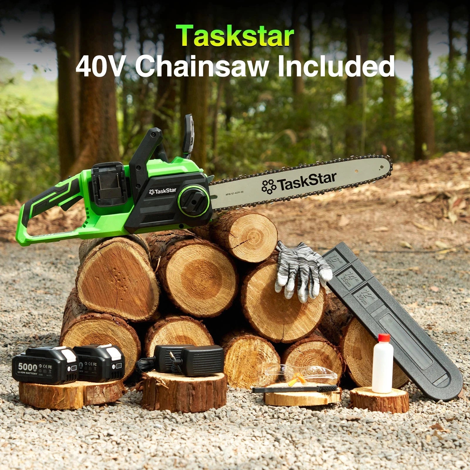 40V Electric 16-inch Cordless Chainsaw With 2 5.0Ah Batteries Power Tools For Wood Cutting Tree Trimming