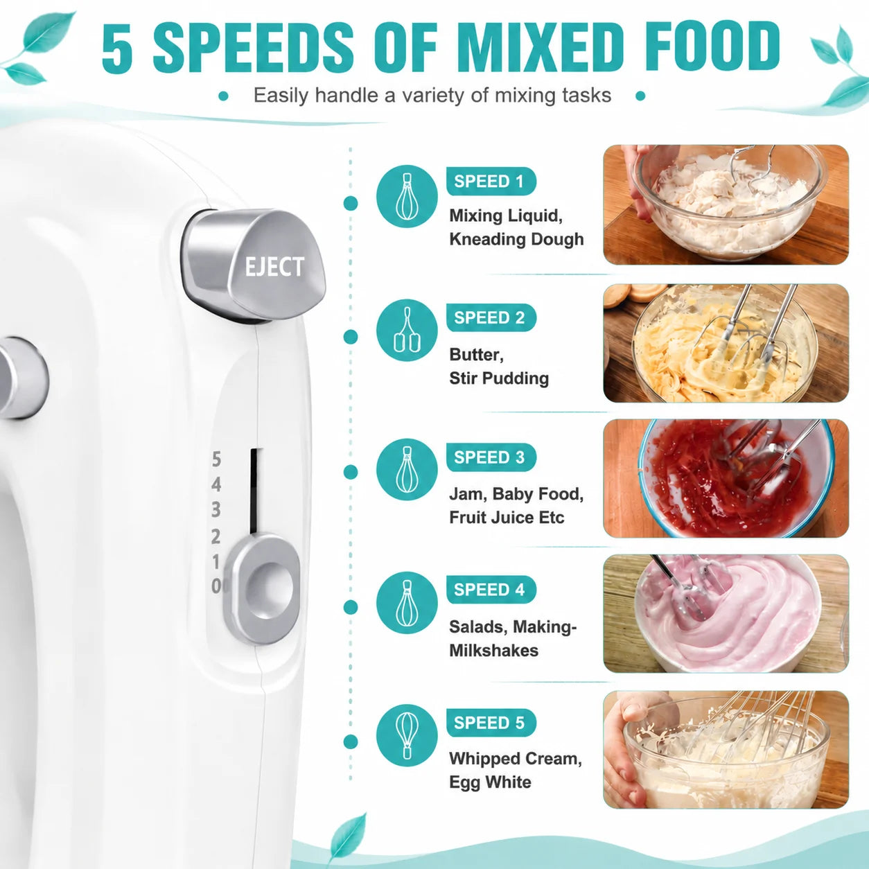 Lord Eagle Electric Hand Mixer 400W 5 Speed Portable Handheld Mixer With Storage Case 5pcs Stainless Steel Attachments For Cake Baking Cream Whipping