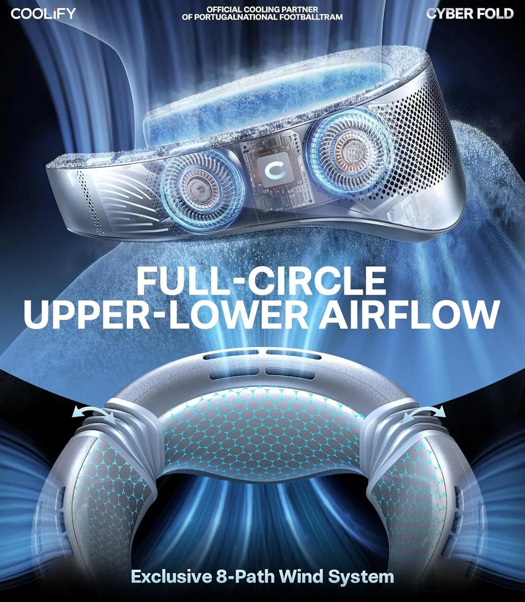 COOLiFY Cyber Fold AI Neck Air Conditioner, Ultimate Cooler Max Cooling Area with Portable Bag, Neck & Face Cooler with Adjustab