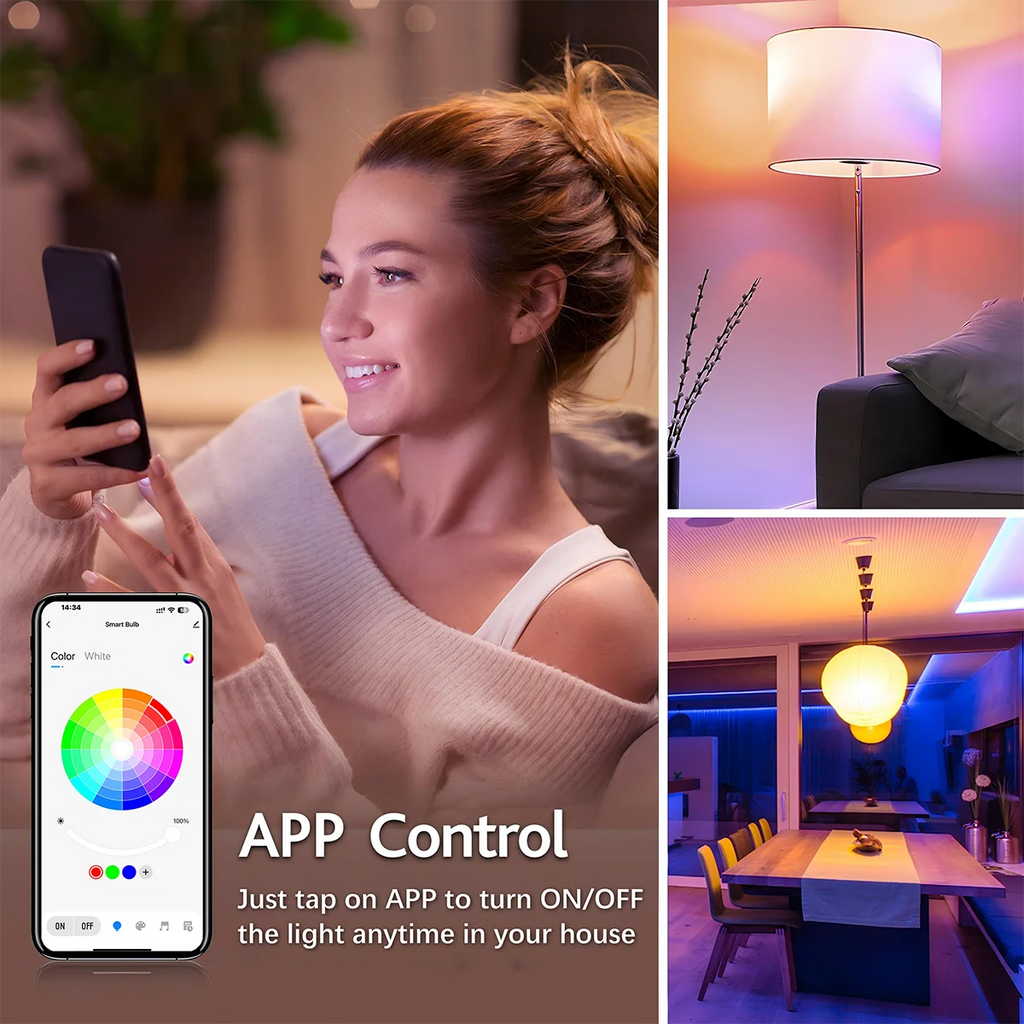 Smart Color Changing Dimmable Light Bulbs,  Bulbs with Music Sync & App Control, Smart Home Lights 4 bulbs