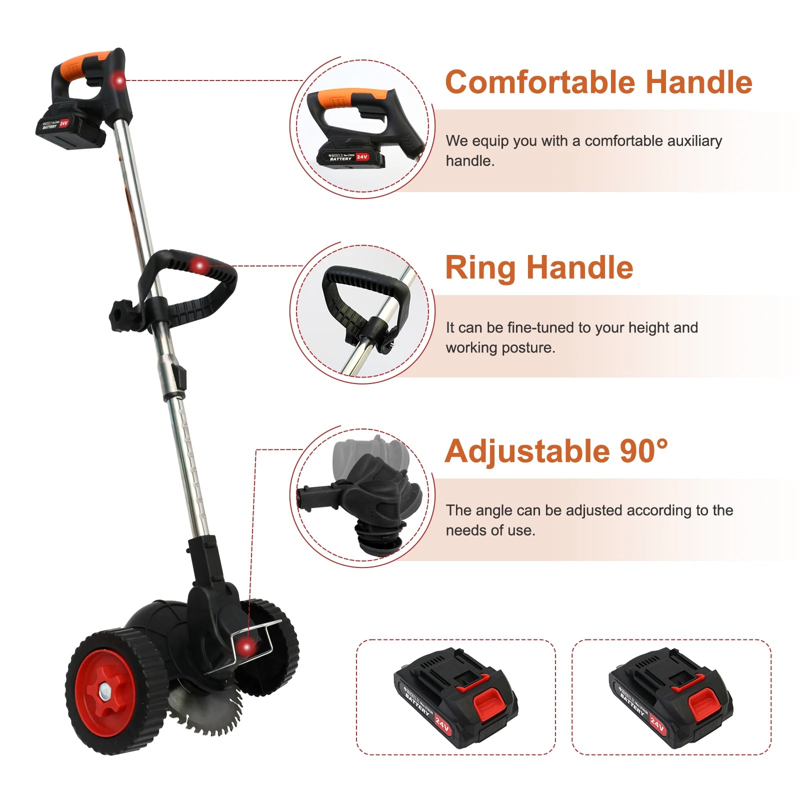 Electric Weed Trimmer With Wheels 21V Cordless Lawn Mower 3 in 1 Two 4.0Ah Batteries Charger Three Blades
