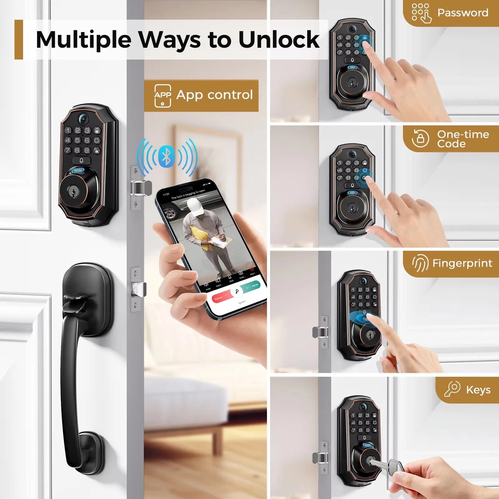 Smart Lock WiFi Keyless Door Lock with Camera , Fingerprint Entry and App-Controlled System