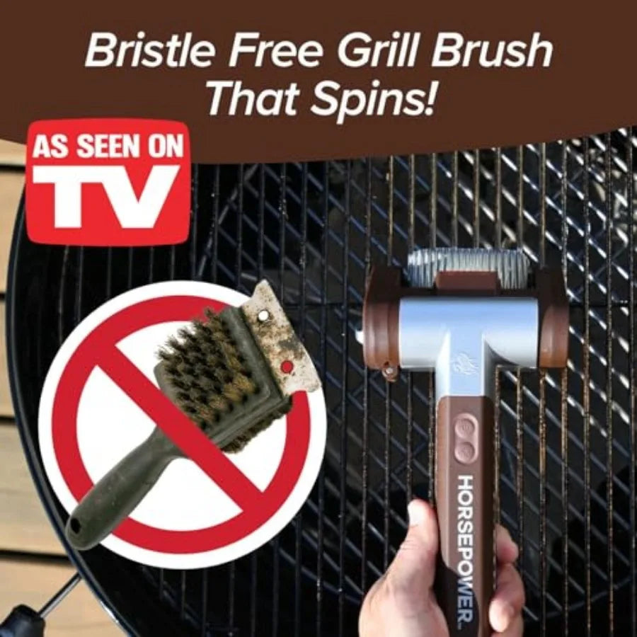 Grill Cleaner Cordless, Rechargeable BBQ Tool with 350 RPM Stainless Roller, LED Light Paten