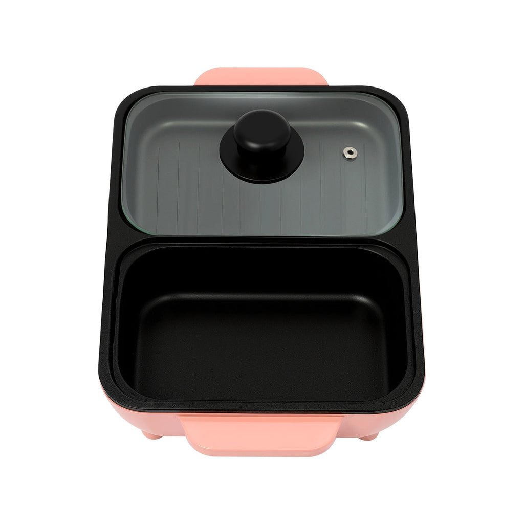 Electric Hot Pot, Mini Shabu Shabu and Grill Pan 110V, Pink Non-Stick Pot, American Standard, Portable Cooking Pot