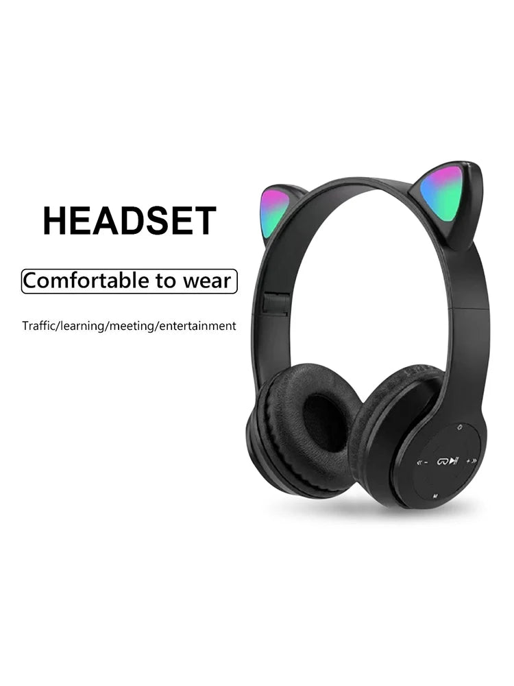Wireless Cat Ear Gaming Headset with Glow Light