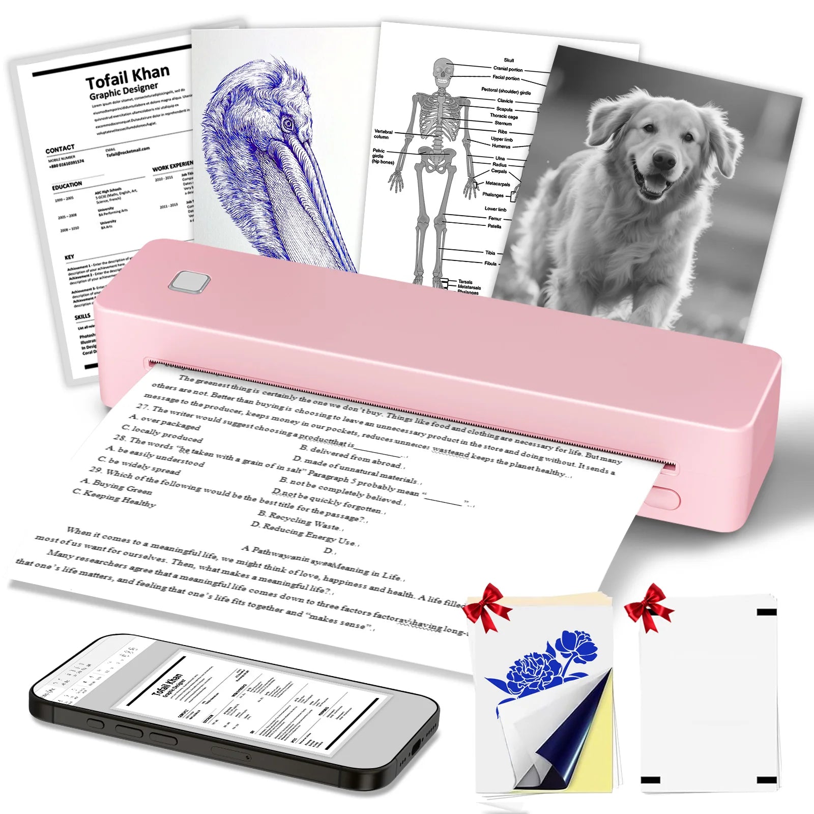 Portable Thermal Printer PDF Printing 1500mAh Battery Support Android iOS