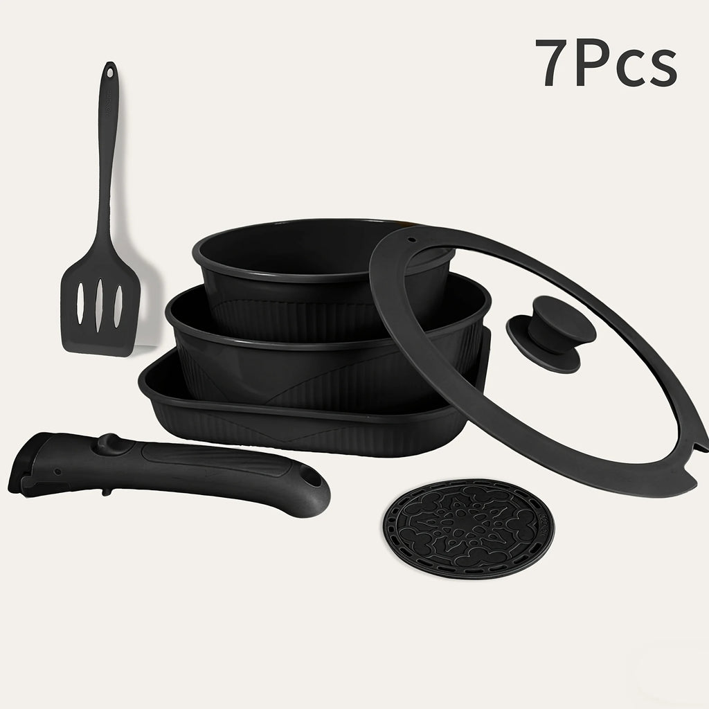 24pcs/7pcs/5pcs Cookware Set Non-Stick Pots & Pans Induction-Ready Kitchen Cookware Set Includes Skillet/Frying Pan/Soup Pot/Steak Pan Removable Handles