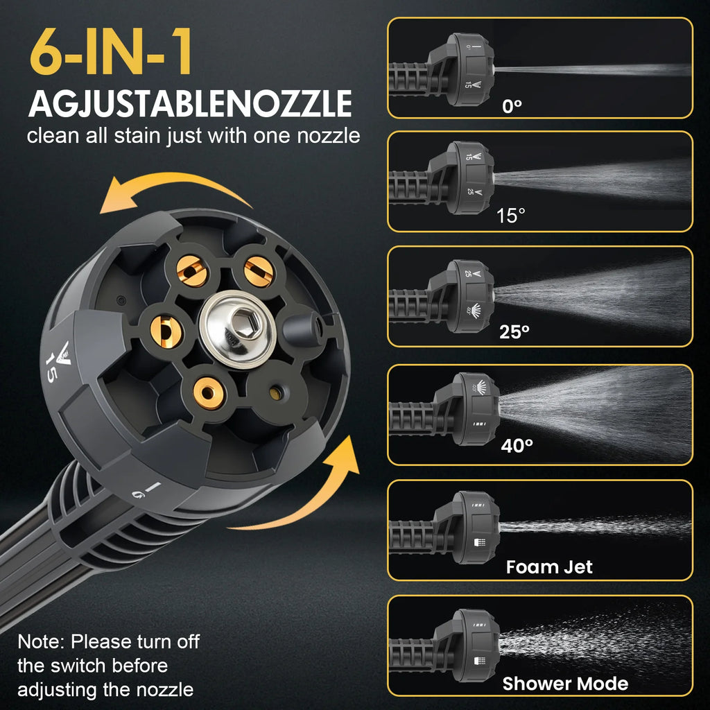 21V Cordless Pressure Washer  6-in-1 Adjustable Nozzle