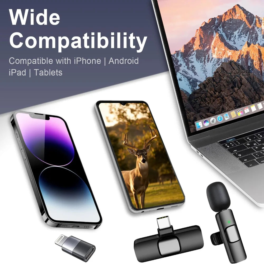 2 Pcs Wireless Lavalier Microphone, Mini Clip-on Mic with Crystal Clear Sound Quality