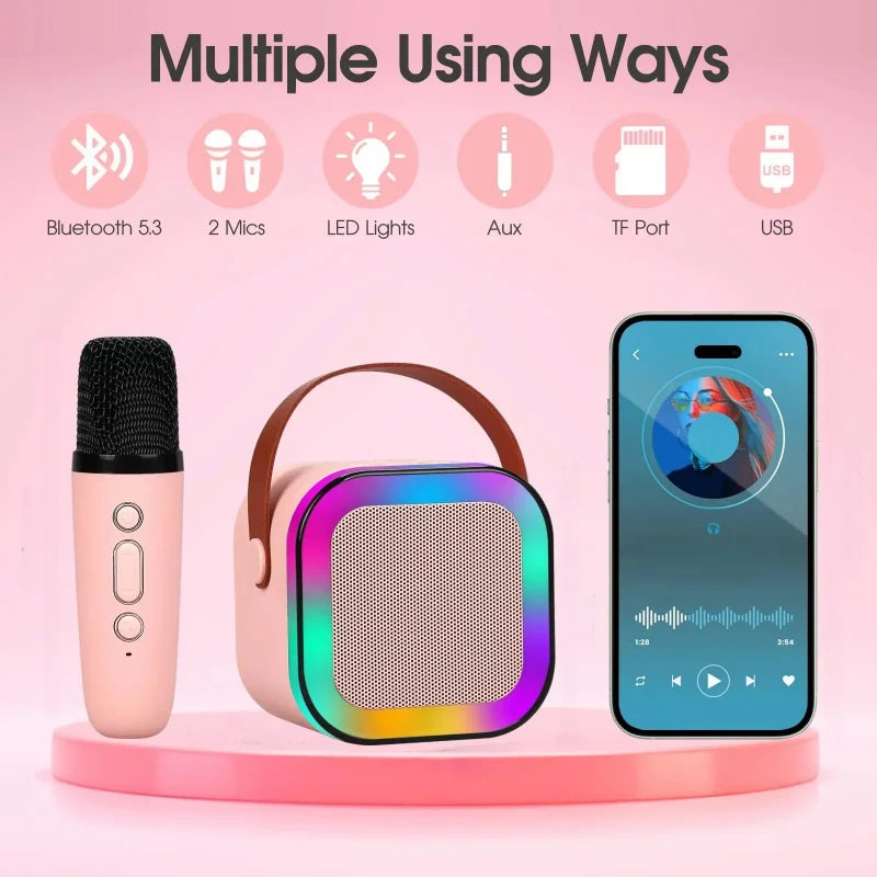 Wireless Speaker with Dual Microphones RGB Portable Karaoke Machine