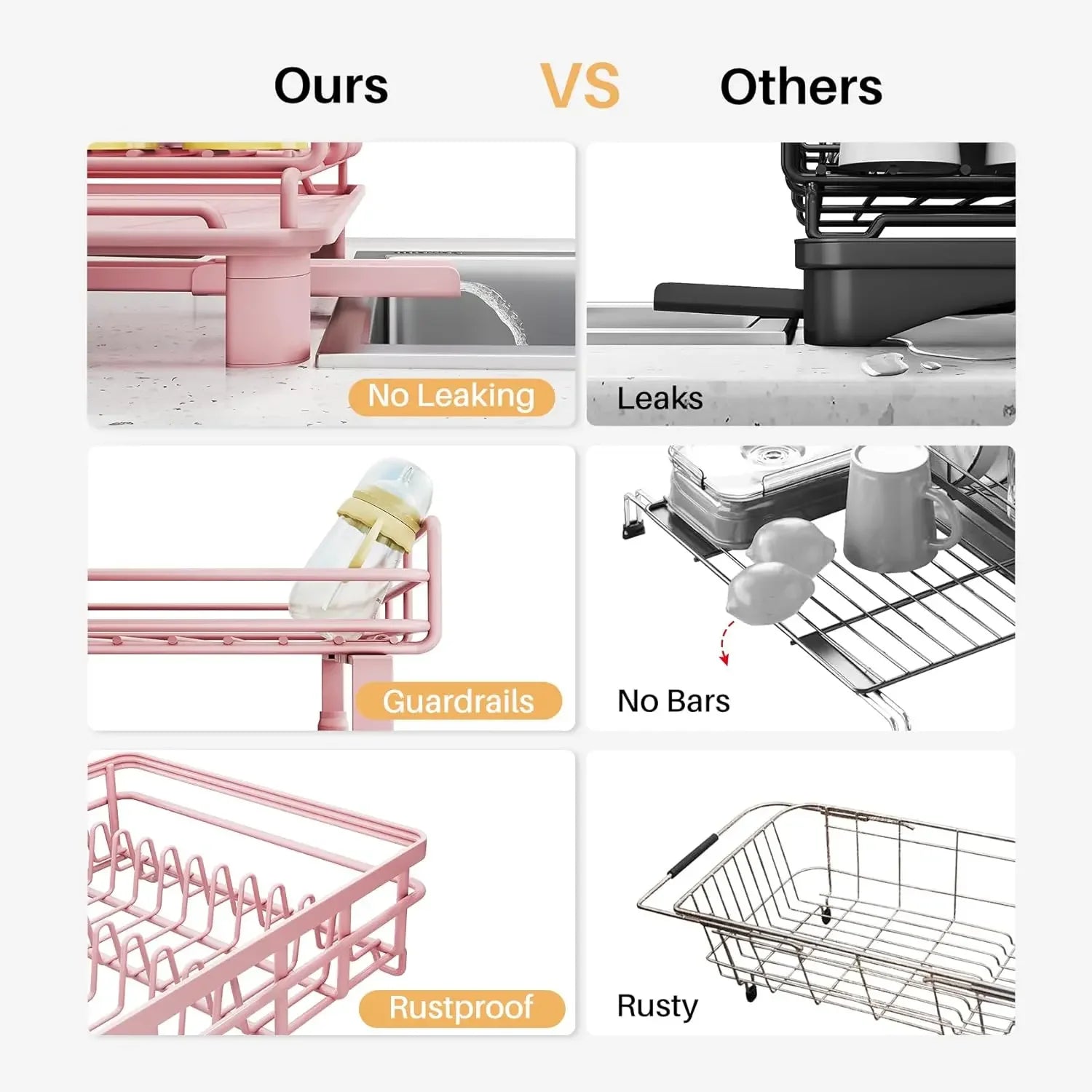 Extendable Dish Drying Rack for Large Sink & Kitchen Counter, Stainless Steel Dish Drainer with Utensil Holder