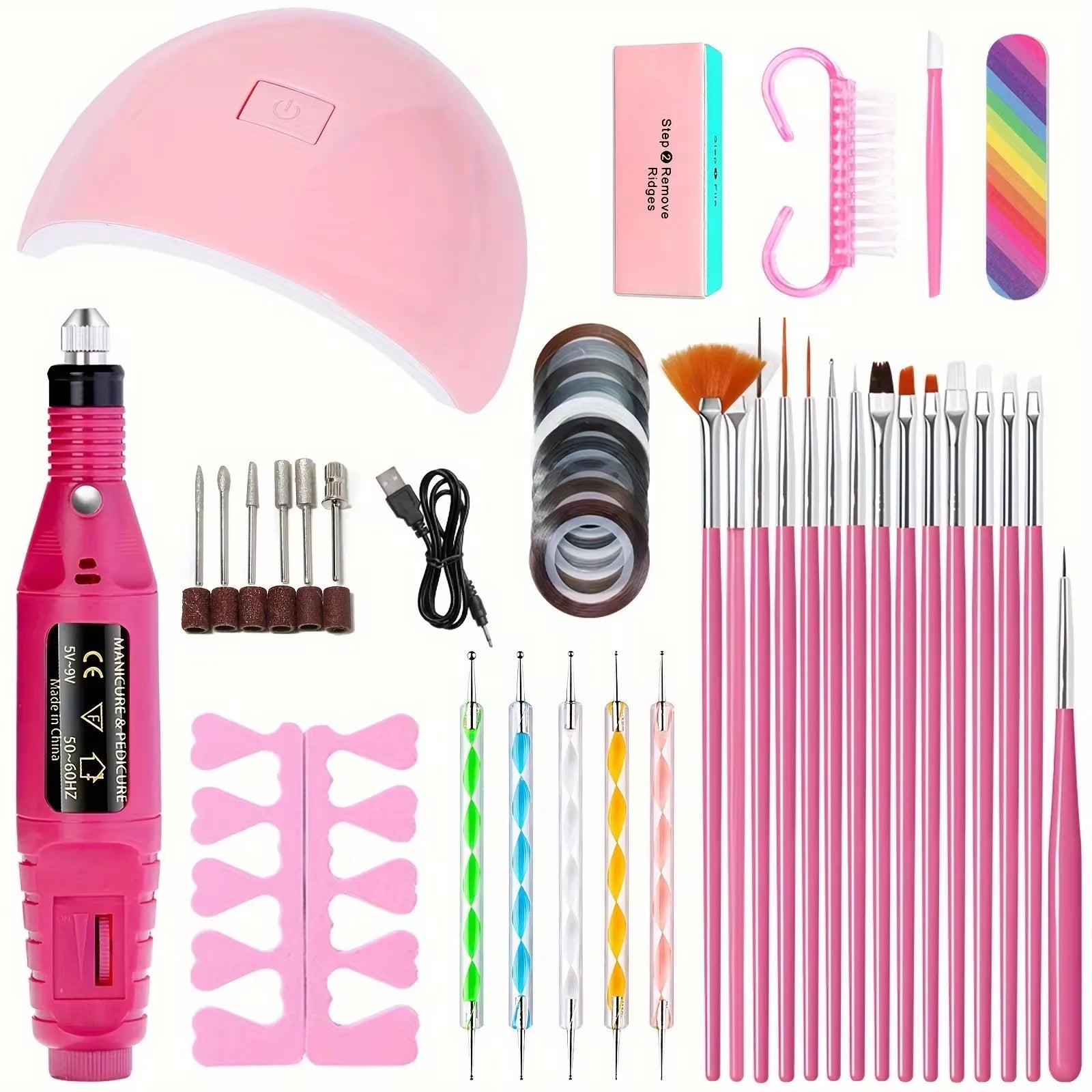 Professional Electric Nail Drill Polish File Kit with UV LED Lamp Gel Manicure Dryer Lamp Acrylic Starter Set