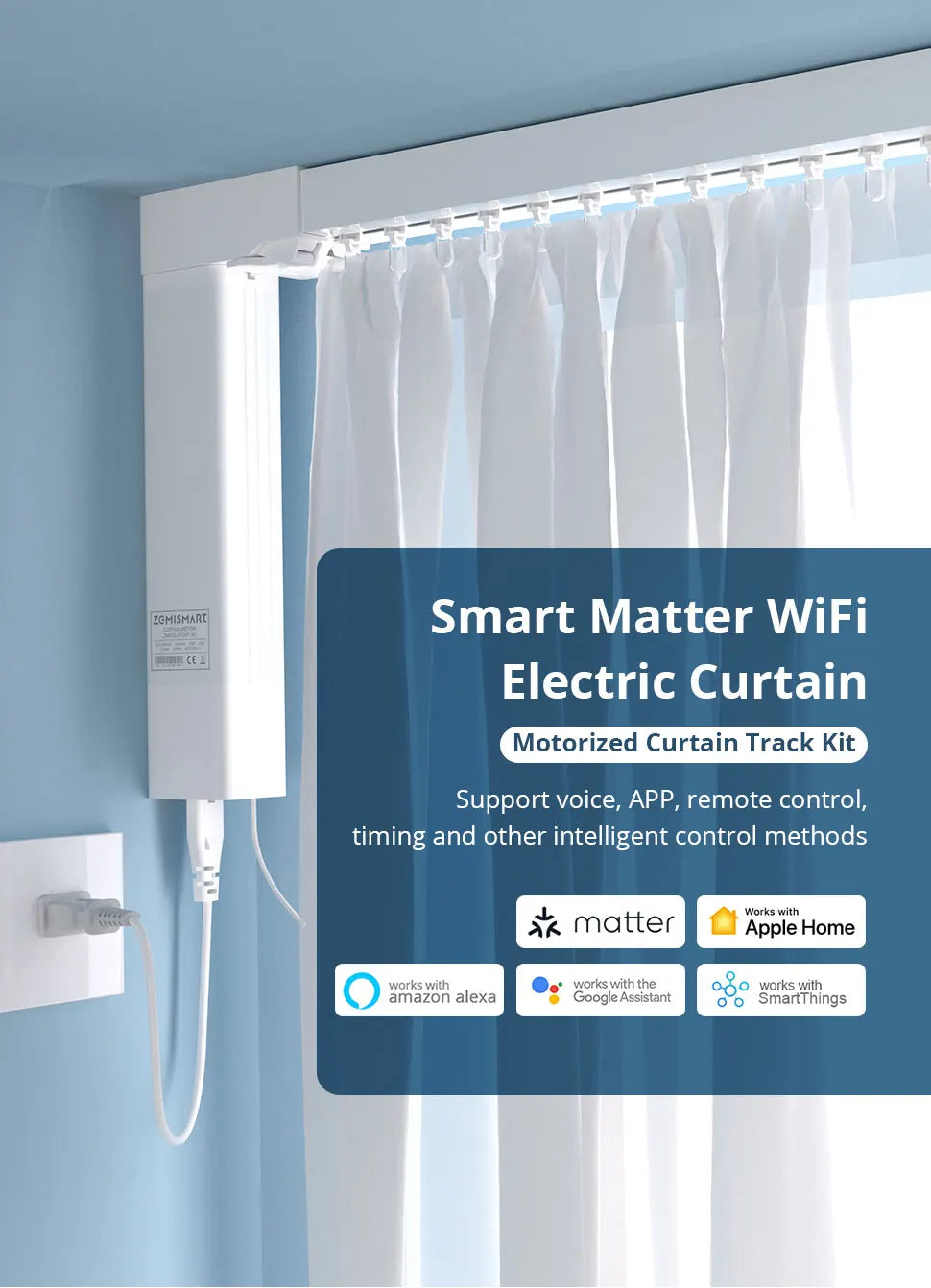 Electric Sliding Curtain Track with Smart Motor / Support HomeKit SmartThings Alexa Google Home APP