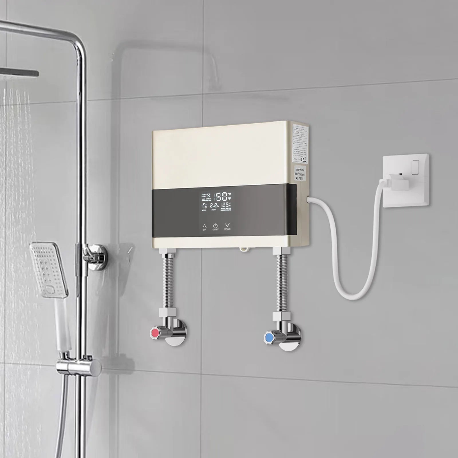 110V 4000W Mini Electric Water Heater,Silver/Gold ABS Instant Hot Water Heater with Remote Control for Kitchens