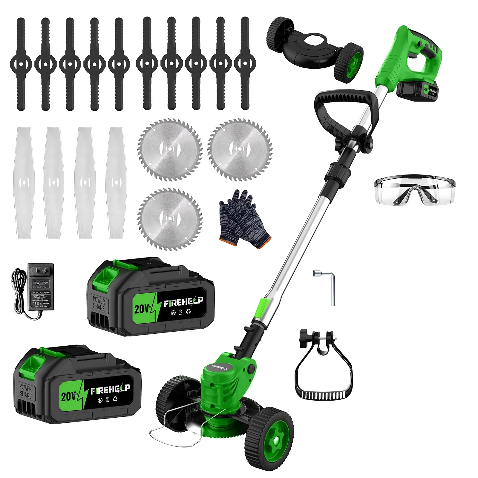 Cordless Electric Weed Eater & Multi-Function Lawn Mower with 3 Blades & 2 Lithium Batteries