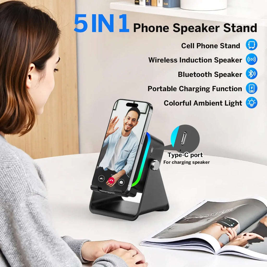 5 In 1  Wireless Speaker 8 RGB Light Phone Stand  Bluetooth