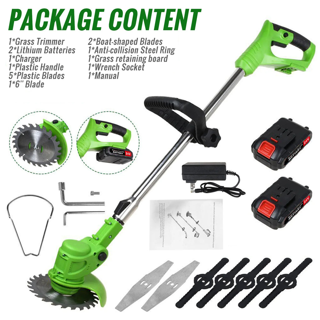 Electric Lawn and Weed Trimmer with 2 x Battery for Yard Garden