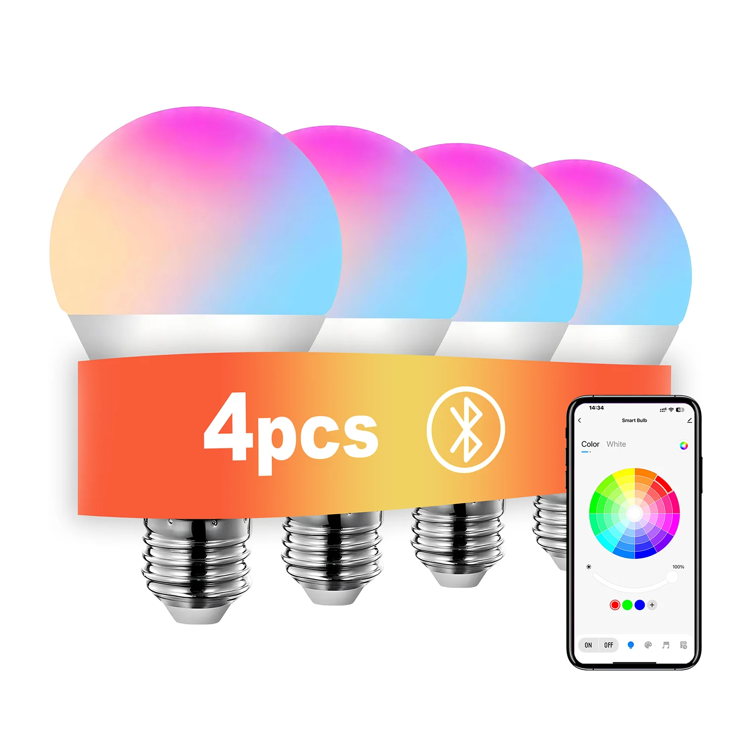 Smart Color Changing Dimmable Light Bulbs,  Bulbs with Music Sync & App Control, Smart Home Lights 4 bulbs