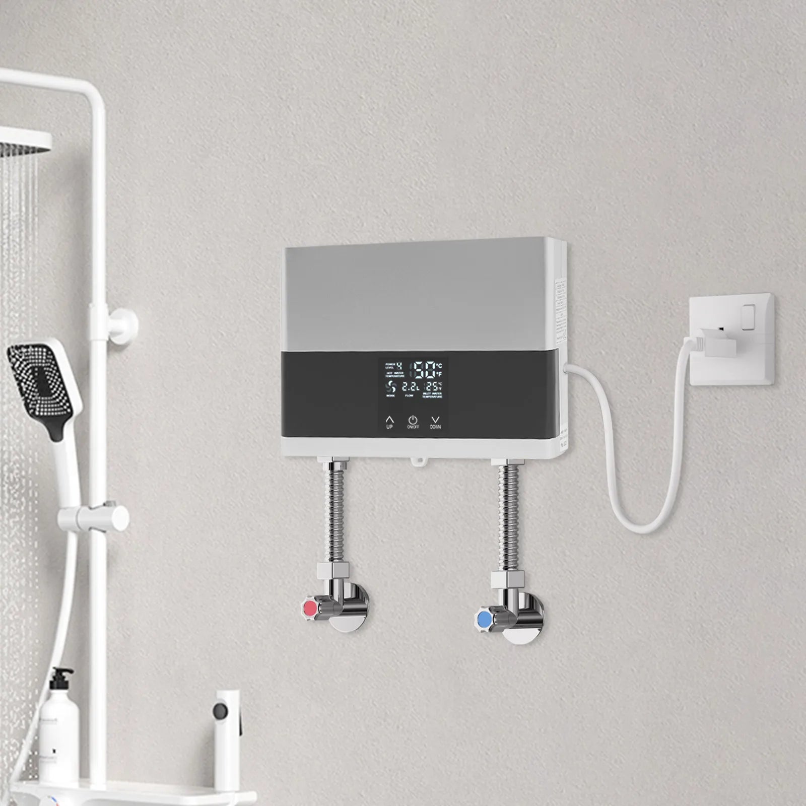 110V 4000W Mini Electric Water Heater,Silver/Gold ABS Instant Hot Water Heater with Remote Control for Kitchens