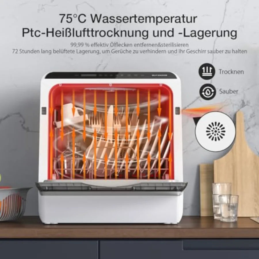 Portable Countertop Dishwasher with WIFI Smart Control Compact Mini Design 5L Water Tank 6 Wash Programs 360 Dual Spray High-Te