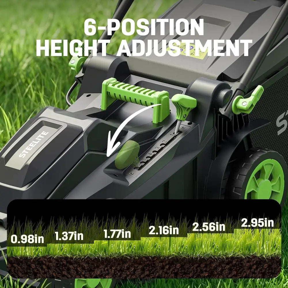 Electric Lawn Mower, 6-Height Settings, 2-in-1 Bagging/Mulching, Ideal for Small to Medium Yards, with 2x 4.0Ah
