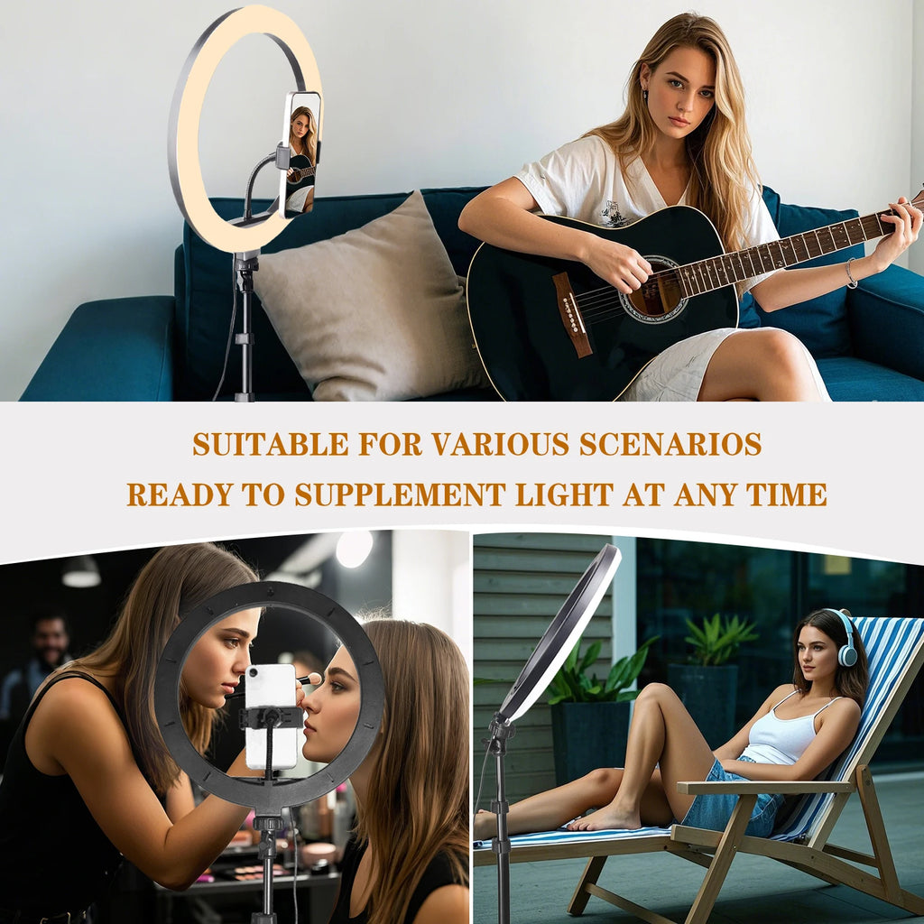 12" 3-Color Ring Light with Handle & 160cm Quick-Release Tripod – Dimmable LED for Selfie/Makeup/Live Streaming