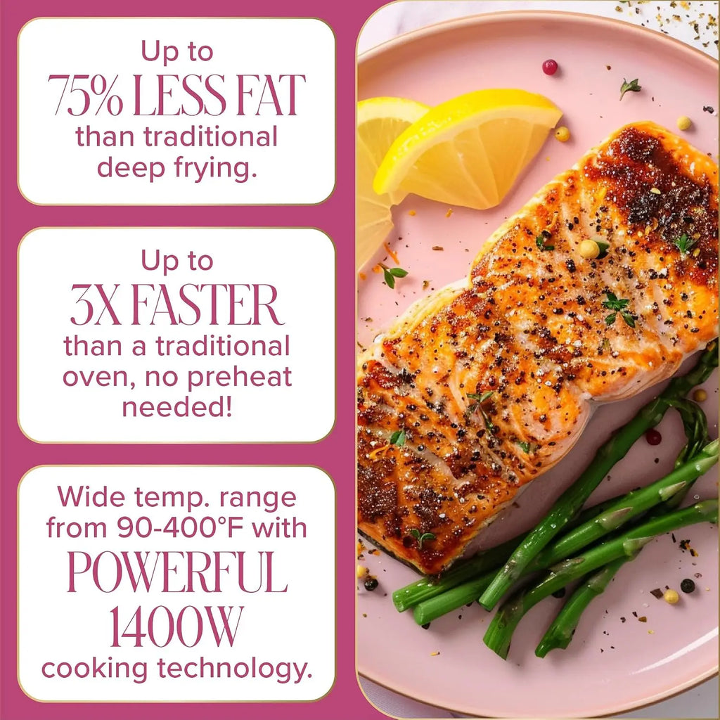6-Quart Air Fryer, Nonstick Basket No PFAS, Touchscreen, 8-in-1 Functions, Dishwasher Safe, Pink