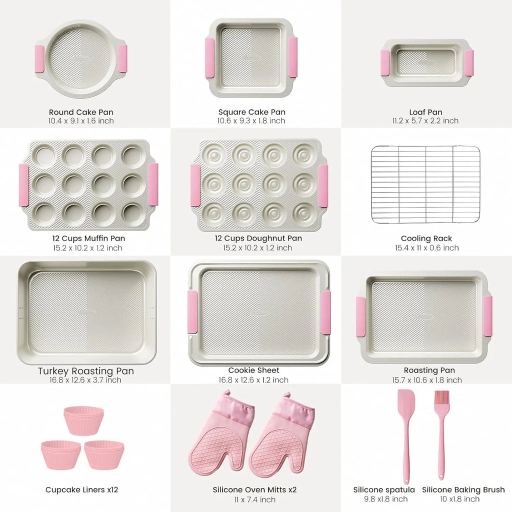 25 PCS Stackable Baking Pans Set, Non-Stick Bakeware with Silicone Handles