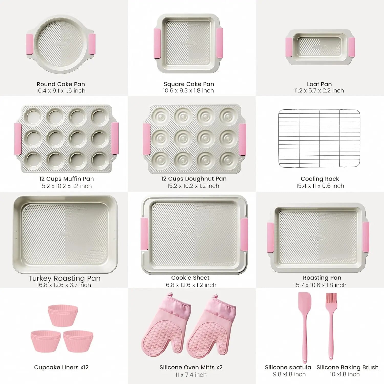 25 PCS Stackable Baking Pans Set, Non-Stick Bakeware with Silicone Handles