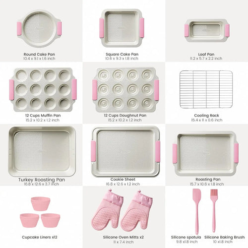 25 PCS Stackable Baking Pans Set, Non-Stick Bakeware with Silicone Handles
